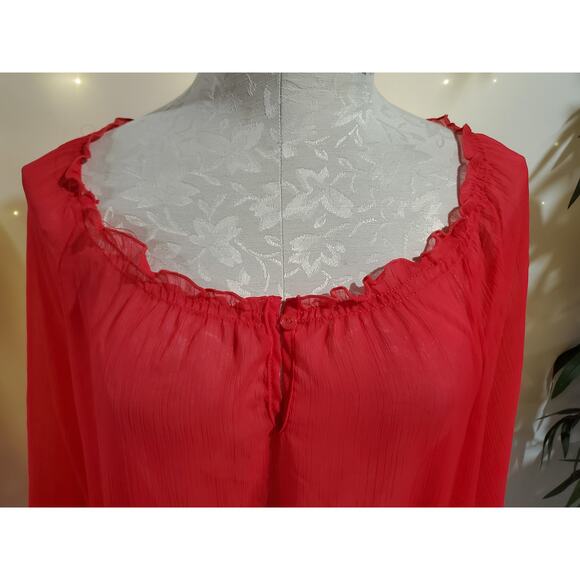Old Navy Sheer Ruffle Chiffon Puff Sleeve Peasant Blouse Womens Size XXL Pink - Picture 2 of 12